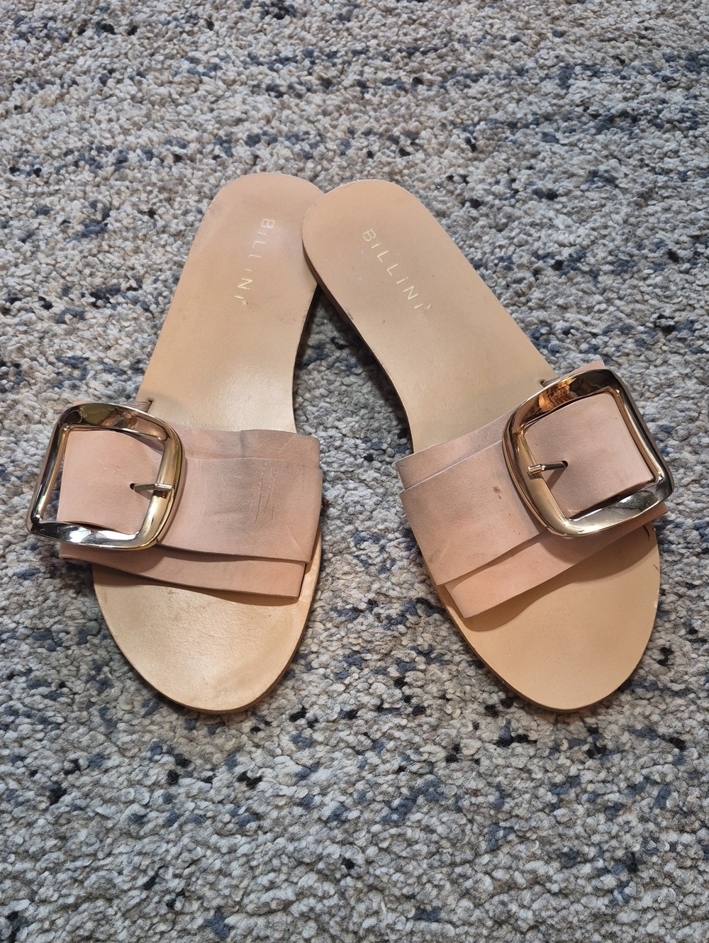 Billini Blush Slide Mules with Gold Buckle